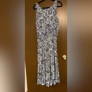 CAbi Navy and White Fit and Flare Maxi Dress